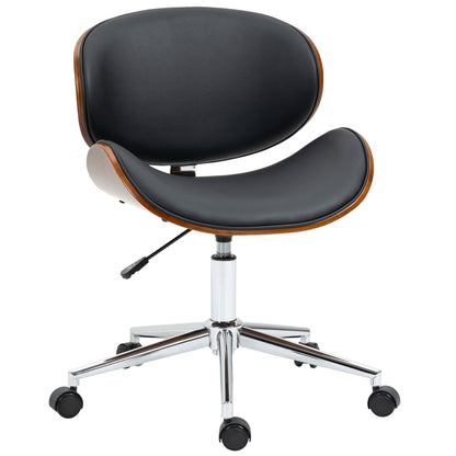 Home Office Chair, Faux Leather and Bentwood Computer Desk Chair with 360 Degree Swivel Wheels, Adjustable Height and Curved Seat, Black at Gallery Canada