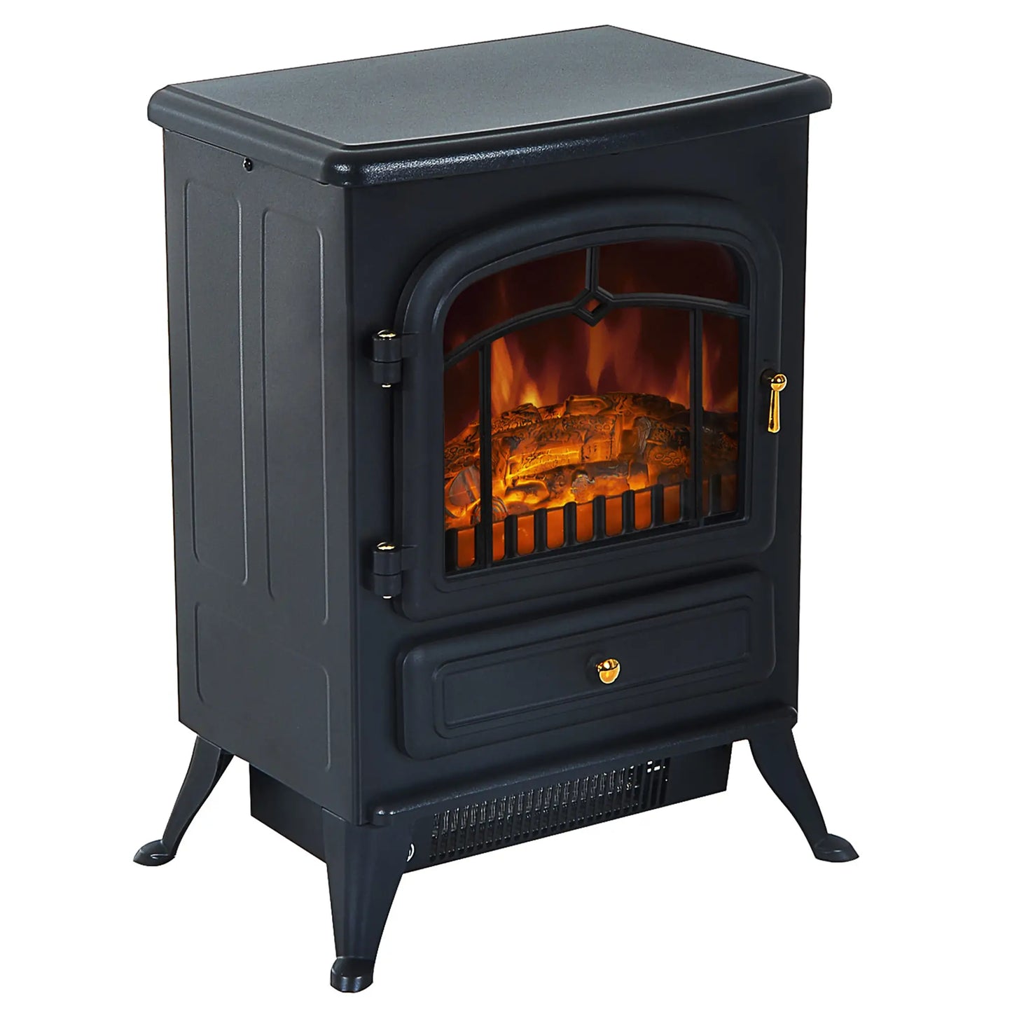 16" Freestanding Electric Fireplace Heater, Wood Flame, 750/1500W, Black Electric Fireplaces at Gallery Canada