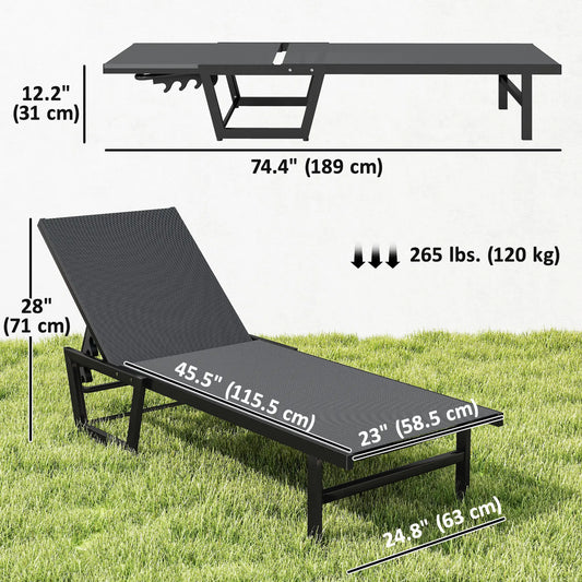 63 cm Wide Outdoor Lounge Chair, 4-Position Tanning Lounger, Dark Grey Lounger Chairs at Gallery Canada