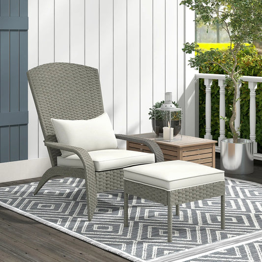 Wicker Adirondack Chair with Ottoman, Patio Cushioned, Outdoor, Grey/Cream White Patio Chairs Grey, Cream White at Gallery Canada