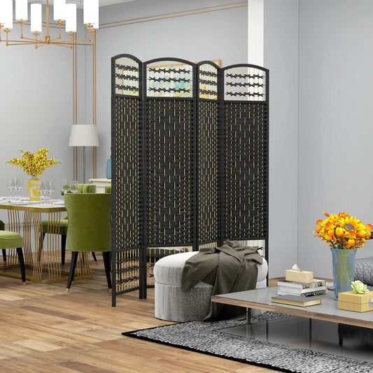4 Panel Folding Room Divider, Portable Privacy Screen, Black Room Dividers Black at Gallery Canada