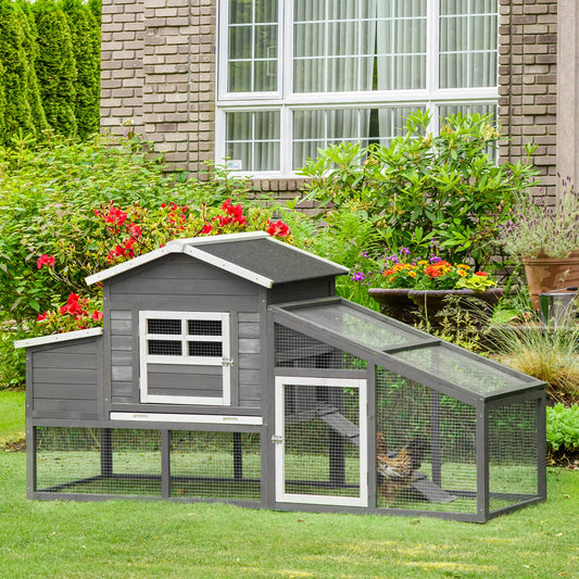 79" Wooden Chicken Coop, Hen House, Poultry Habitat, Grey Chicken Coops Grey, White, Black at Gallery Canada