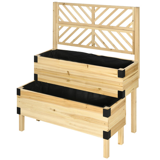 Raised Garden Bed with Trellis, 2 Tier Wooden Elevated Planter Box, for Vegetables, Flowers, Herbs, Natural - Gallery Canada