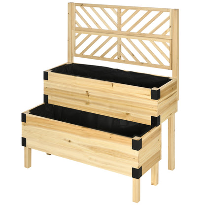 Raised Garden Bed with Trellis, 2 Tier Wooden Elevated Planter Box, for Vegetables, Flowers, Herbs, Natural at Gallery Canada