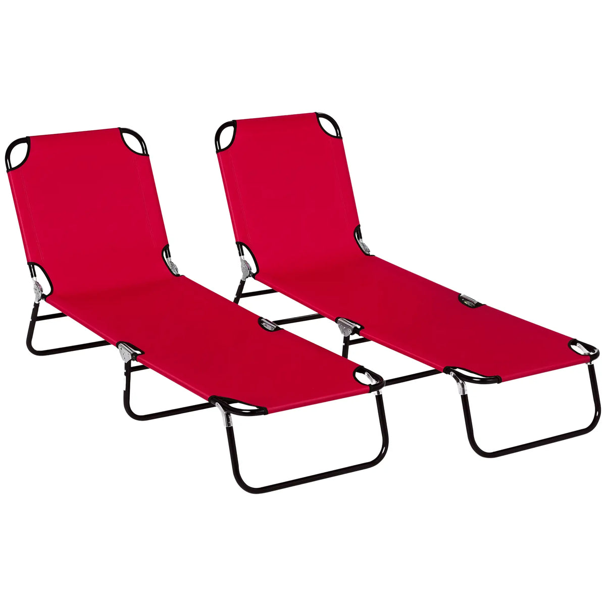 Set of 2 Folding Outdoor Lounge Chairs, Reclining Breathable Mesh, Red Lounger Chairs at Gallery Canada