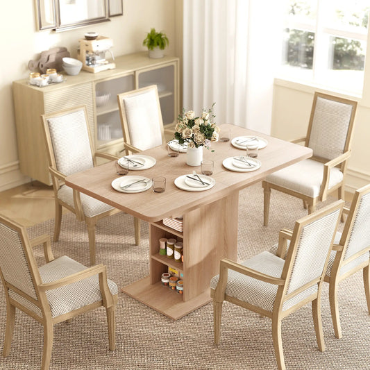 Extendable Dining Table, 43.3"-51.2", Natural Wood, 6 Shelves Dining Tables Natural at Gallery Canada