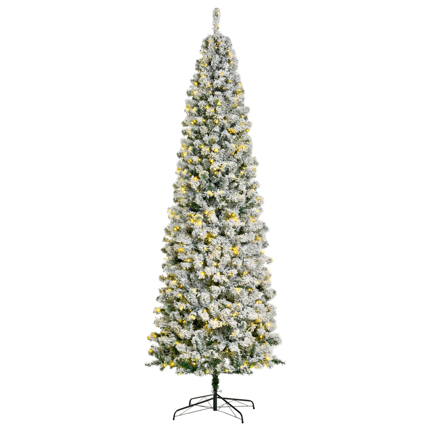 9 Feet Prelit Snow Flocked Pencil Christmas Tree, Warm White LED, Green Pre Lit Christmas Trees at Gallery Canada