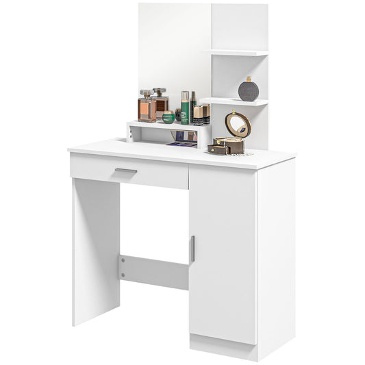 Dresssing Table, Vanity Table with Mirror, Drawer and Storage Shelves for Bedroom, 35.4" x 15" x 54.3", White at Gallery Canada