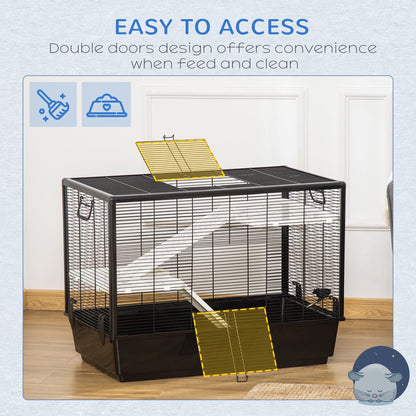 3-tier Hamster Cage, Guinea Pig Cage, Pet Chinchillas Play House Indoor with Accessories Food Dish Water Bottle, Ramps, 31.5"x19"x 23", Black at Gallery Canada