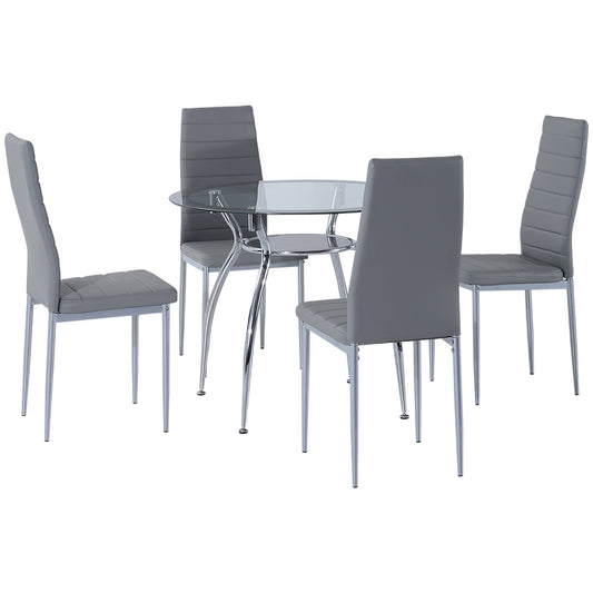 Dining Table Set for 4, Round Kitchen Table and Chairs, Glass Dining Room Table and PU Leather Upholstered Chairs - Gallery Canada
