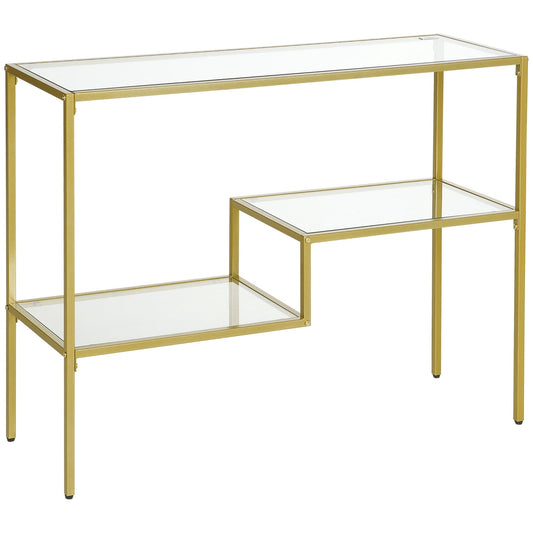 Gold Console Table, 39" Tempered Glass Sofa Table, Narrow Entryway Table with Storage Shelves, Steel Frame for Living Room, Hallway - Gallery Canada