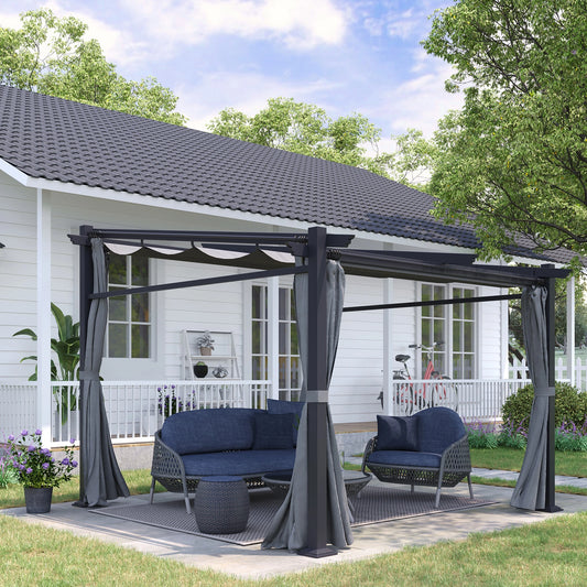 Metal Pergola, Sliding Roof Canopy, Retractable, 10' x 10', Dark Grey