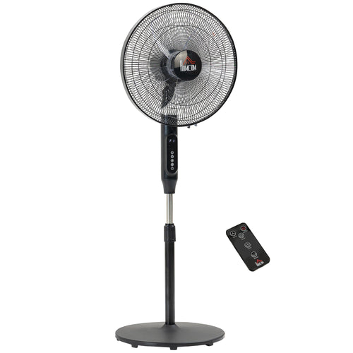 Standing Floor Fan with Remote Control, Stand Up Cooling Fan, Tall Pedestal Electric Fan for Bedroom, Black