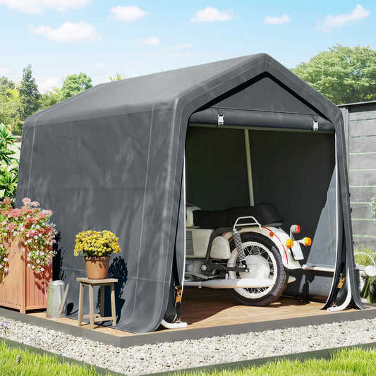 7.9' x 6.6' Garden Storage Tent, Metal Frame, Double Zipper Doors, Dark Grey