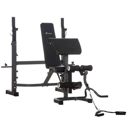 Weight Bench Stand with Squat Rack, Adjustable Olympic Bench, Multifunctional Arm Curl Pad, Leg Extension, Grey - Gallery Canada