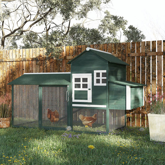 84" Wooden Chicken Coop, Rabbit Hutch, With Nesting Box, Green Chicken Coops Green and White at Gallery Canada
