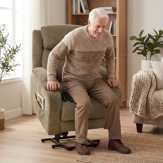 Power Recliner Chair, Massage, Electric Lift, 2 Memory Positions, Brown Electric Power Lift Chairs Brown at Gallery Canada
