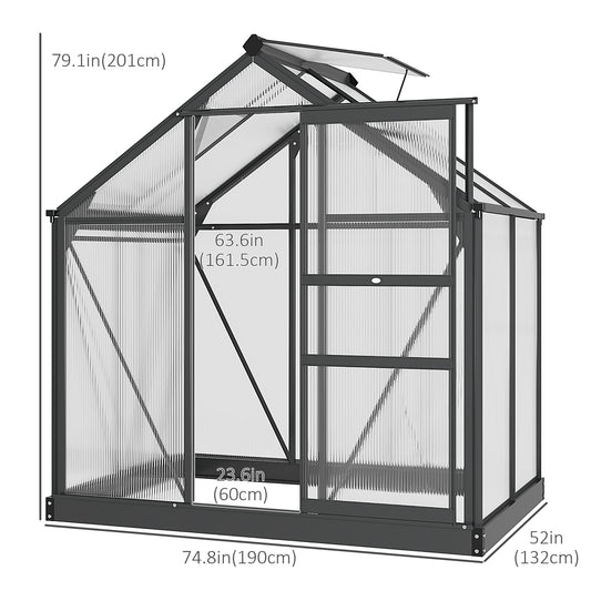 Greenhouse Garden Green House Outdoor Greenhouse Kit PC Board with Sliding Door, 6.2' x 4.3' x 6.6' Grey at Gallery Canada