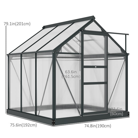 Greenhouse Garden Green House Outdoor Greenhouse Kit PC Board with Sliding Door, 6.2' x 6.3' x 6.6' Grey at Gallery Canada