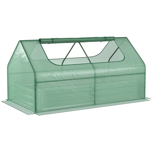 Greenhouse with Raised Garden Bed, Steel Outdoor Planter Box with Plastic Cover, Roll Up Window, Dual Use for Flowers, Vegetables and Herbs, 73" x 37.5" x 36", Green at Gallery Canada