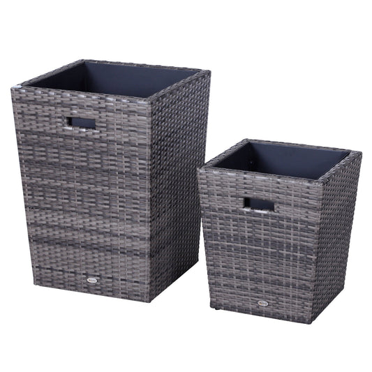 Grey Rattan Flower Pot Small Large Size Square Plastic Self Watering Planter at Gallery Canada