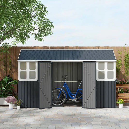 12' x 5.5' Metal Garden Shed, Outdoor Storage, Lockable Door, Dark Grey Sheds Dark Grey at Gallery Canada
