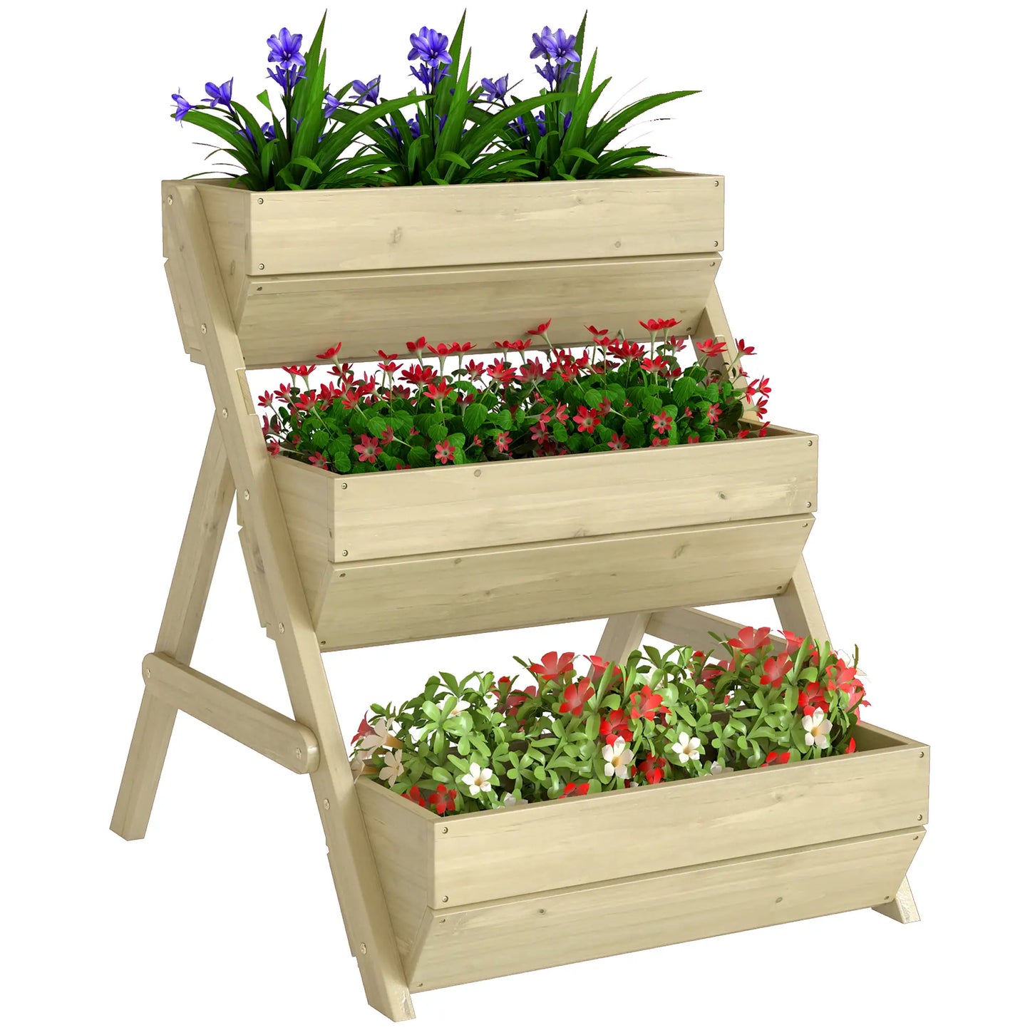 3 Tier Elevated Planter Box, Wooden Raised Garden Bed, 26" x 30" x 30", Green Elevated Garden Beds at Gallery Canada