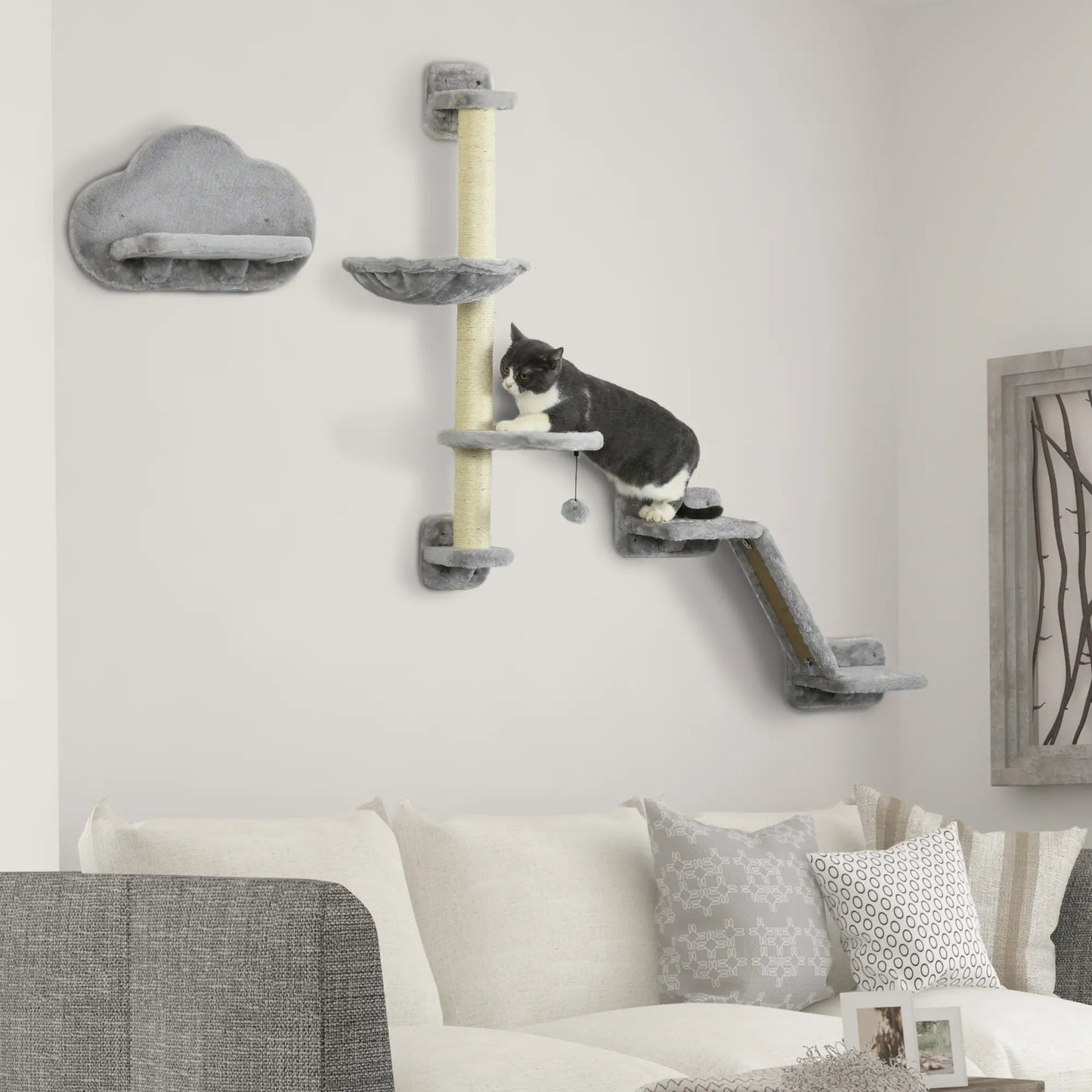 3PCs Cat Shelves, Hammock, Scratching Posts, Platforms, Grey Cat Climbing Wall at Gallery Canada