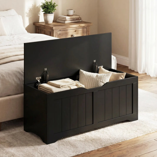 Storage Bench with Lift Top Storage Chest with Safety Hinges for Entryway, Living Room, Black Storage Cabinets Black at Gallery Canada