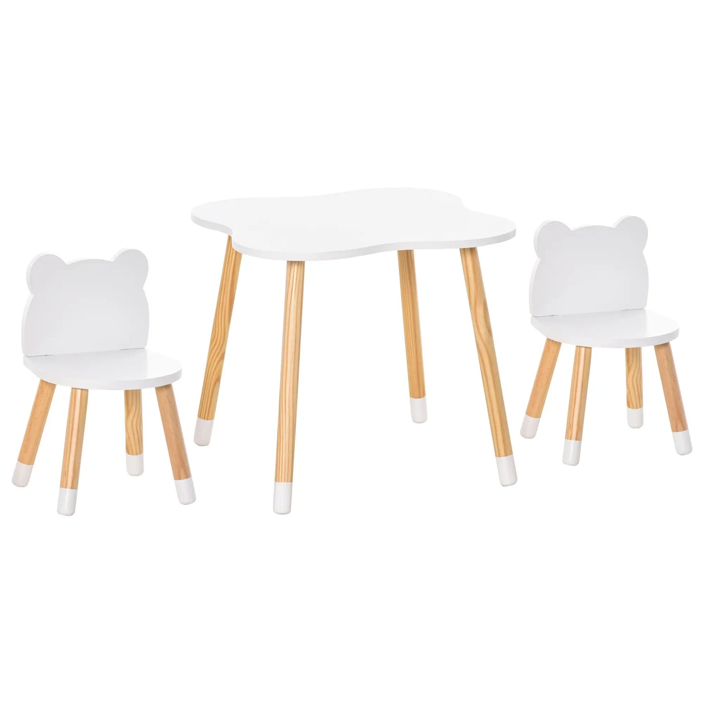 Kids Wooden Table, 2 Chairs Set, Bear Shape, Rounded Corners, White Kids Table Sets at Gallery Canada