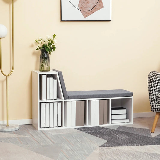 5-Cube Bookshelf with Storage, Cushioned Reading Nook, Grey Small Bookshelves White, Grey at Gallery Canada