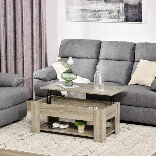 Lift Top Coffee Table, Hidden Storage, Open Shelf, Living Room, Grey