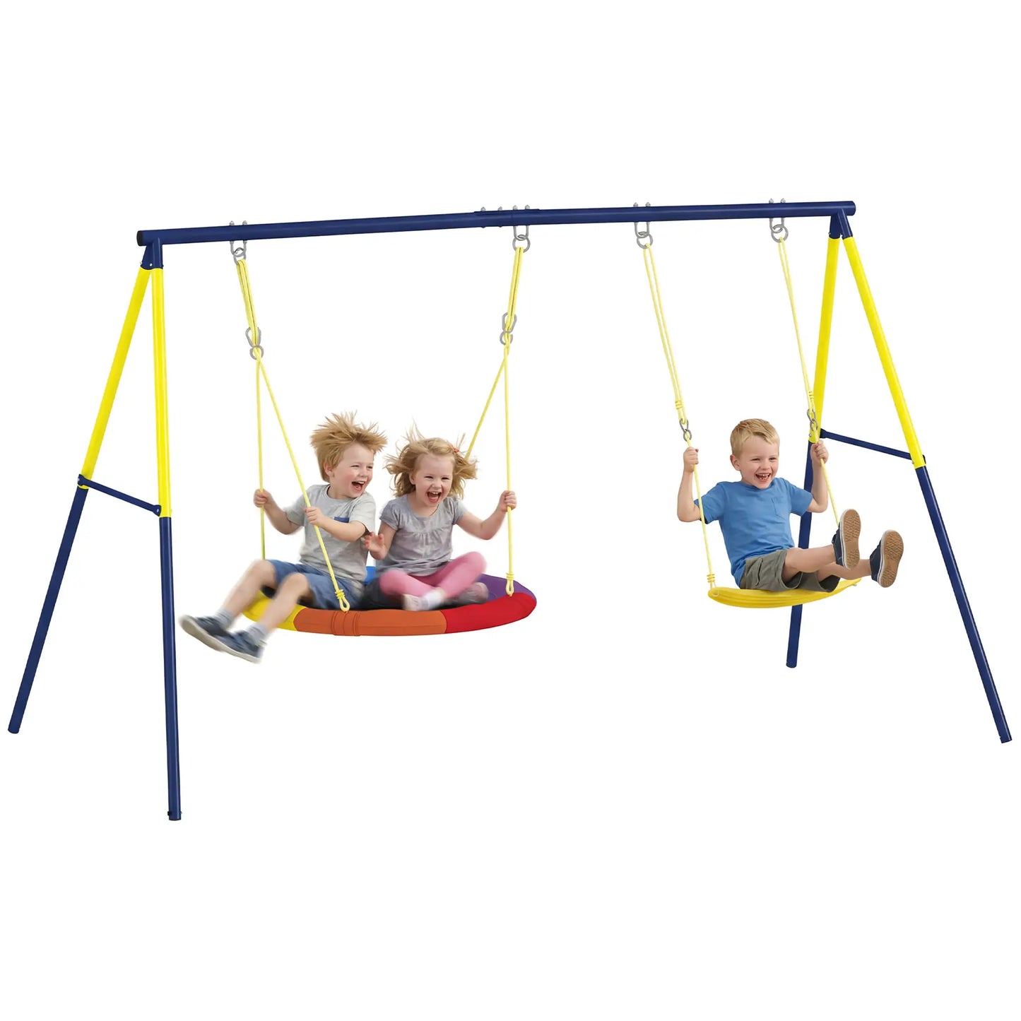Kids Swing Set With Double Swings, Adjustable Ropes, Metal Frame Gym Sets & Swings at Gallery Canada