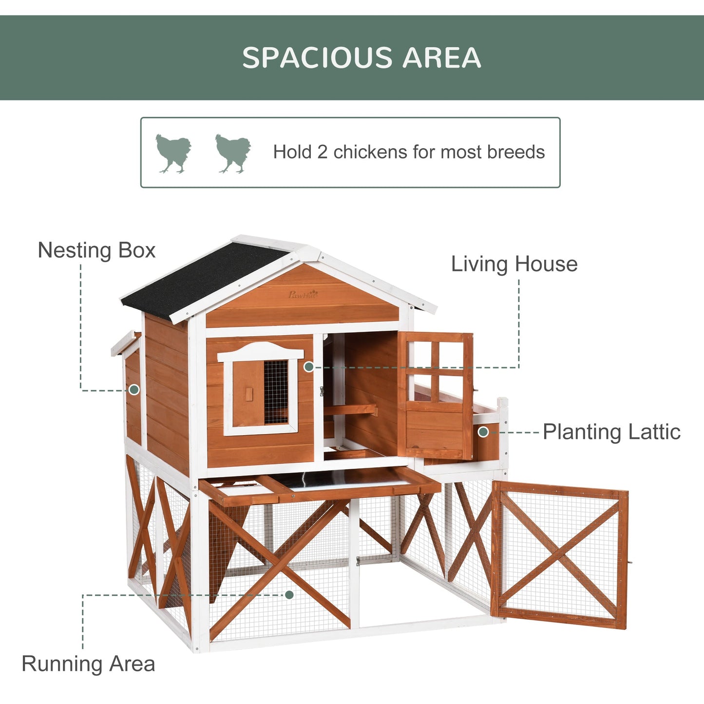44" Chicken Coop, Wooden Hen Run House, Rabbit Hutch with Nesting Box, Removable Tray, Asphalt Roof, Planting Lattice, Orange at Gallery Canada