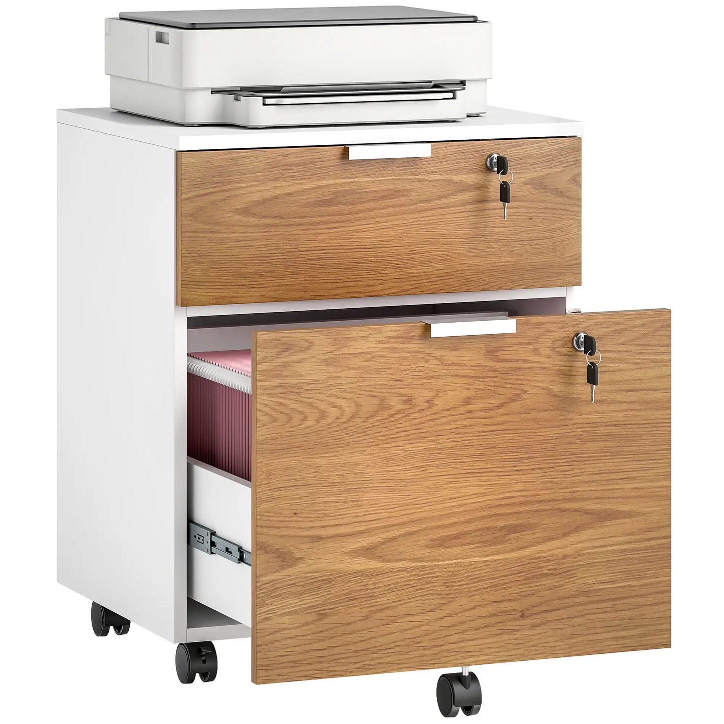 2 Drawer Small Filing Cabinet, Lockable, Office Storage, Nature Wood, White Office Cabinets & Cupboards at Gallery Canada