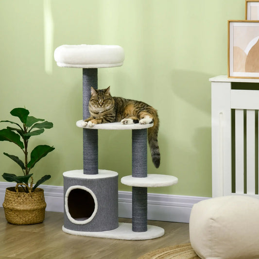 39" Cat Tree Tower, Multi-Level Activity Centre, Scratching Posts, White
