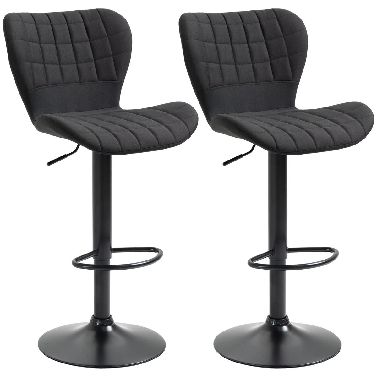 Adjustable Swivel Bar Stools Set of 2, Linen Fabric, Wide Seat, Black Bar Stools at Gallery Canada