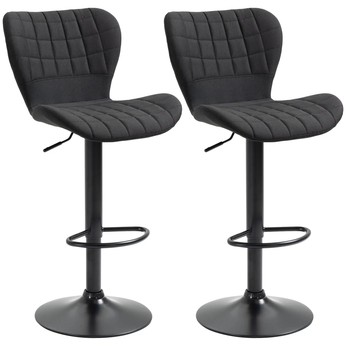 Adjustable Swivel Bar Stools Set of 2, Linen Fabric, Wide Seat, Black Bar Stools at Gallery Canada