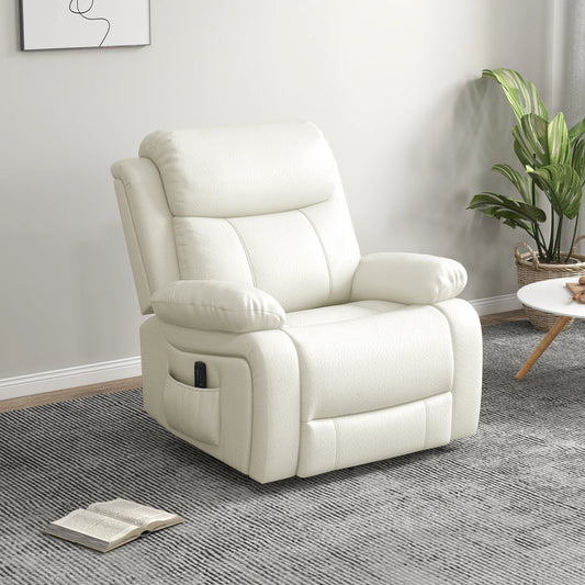 PU Leather Recliner Chair, Vibration Massage, Swivel Rocking, Remote, Cream White Single Sofas Cream at Gallery Canada