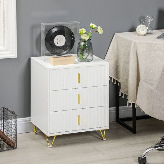 Armoire de rangement à 3 tiroirs, Pieds en métal, 19.7"x15.7"x24.8", Blanc