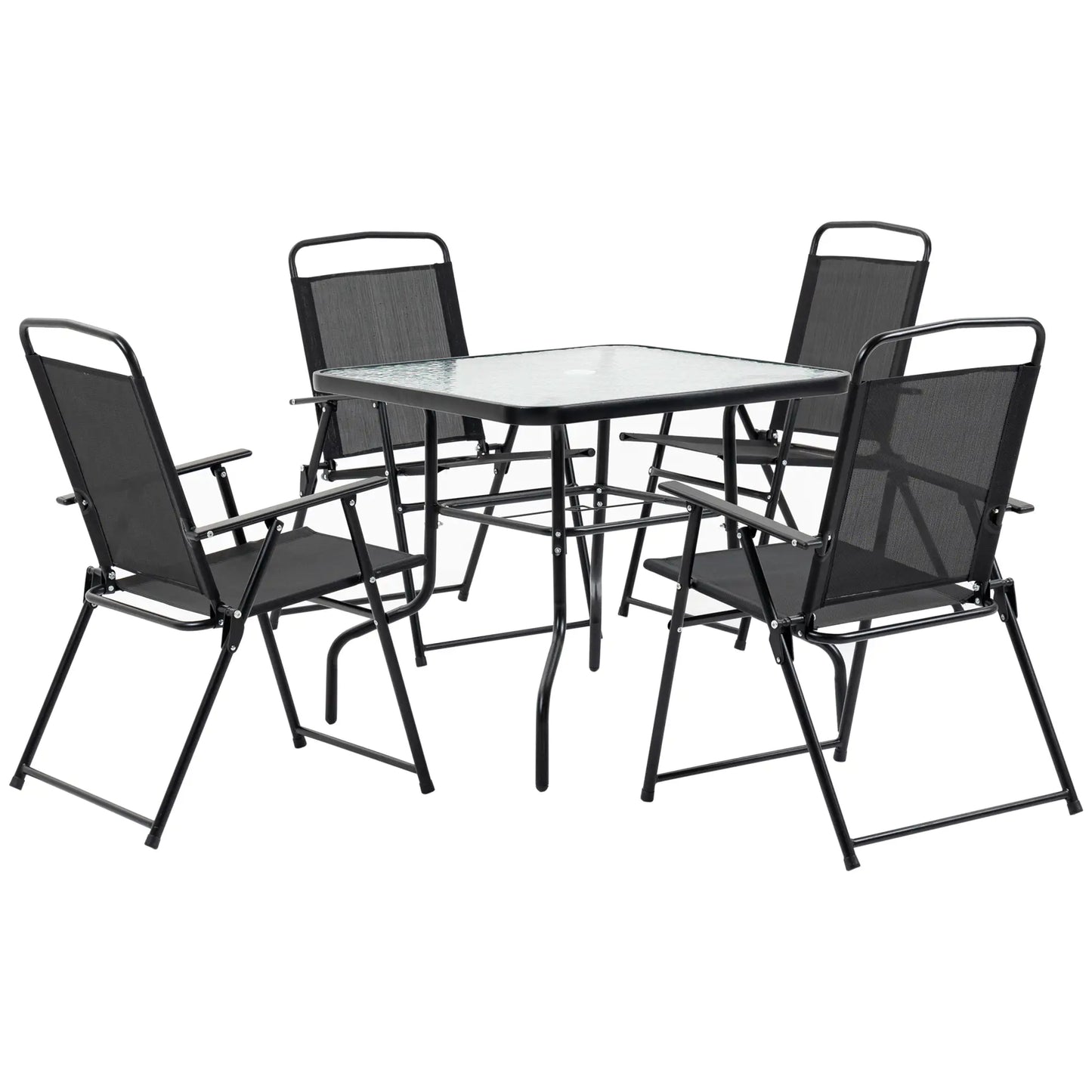 5-Piece Patio Dining Set, 4 Folding Chairs, Glass Tabletop, Black Outdoor Dining Sets at Gallery Canada