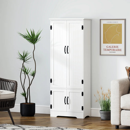60" 4-Door Storage Cabinet, Adjustable Shelves, Large Pantry, White Kitchen Pantry Cabinets White at Gallery Canada