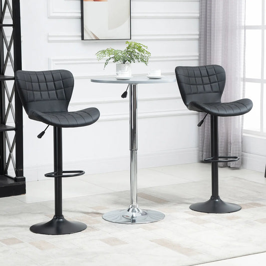 Adjustable Swivel Bar Stools, Set of 2, PU Leather, Black Bar Stools Black at Gallery Canada