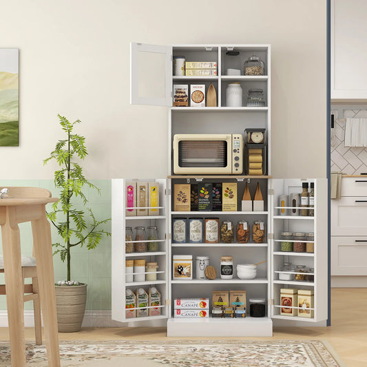 66.5" Tall Kitchen Pantry Cabinet, Microwave Hutch, Adjustable Shelves, White Kitchen Pantry Cabinets White, Nature Wood at Gallery Canada