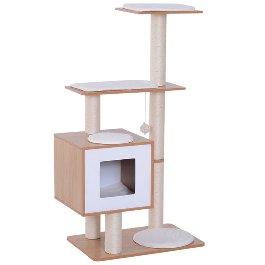 47" Wood Cat Tree, Kitty Scratching Post, Kitten House, Condo Activity Center w/ Cushions, Pet Furniture - Gallery Canada