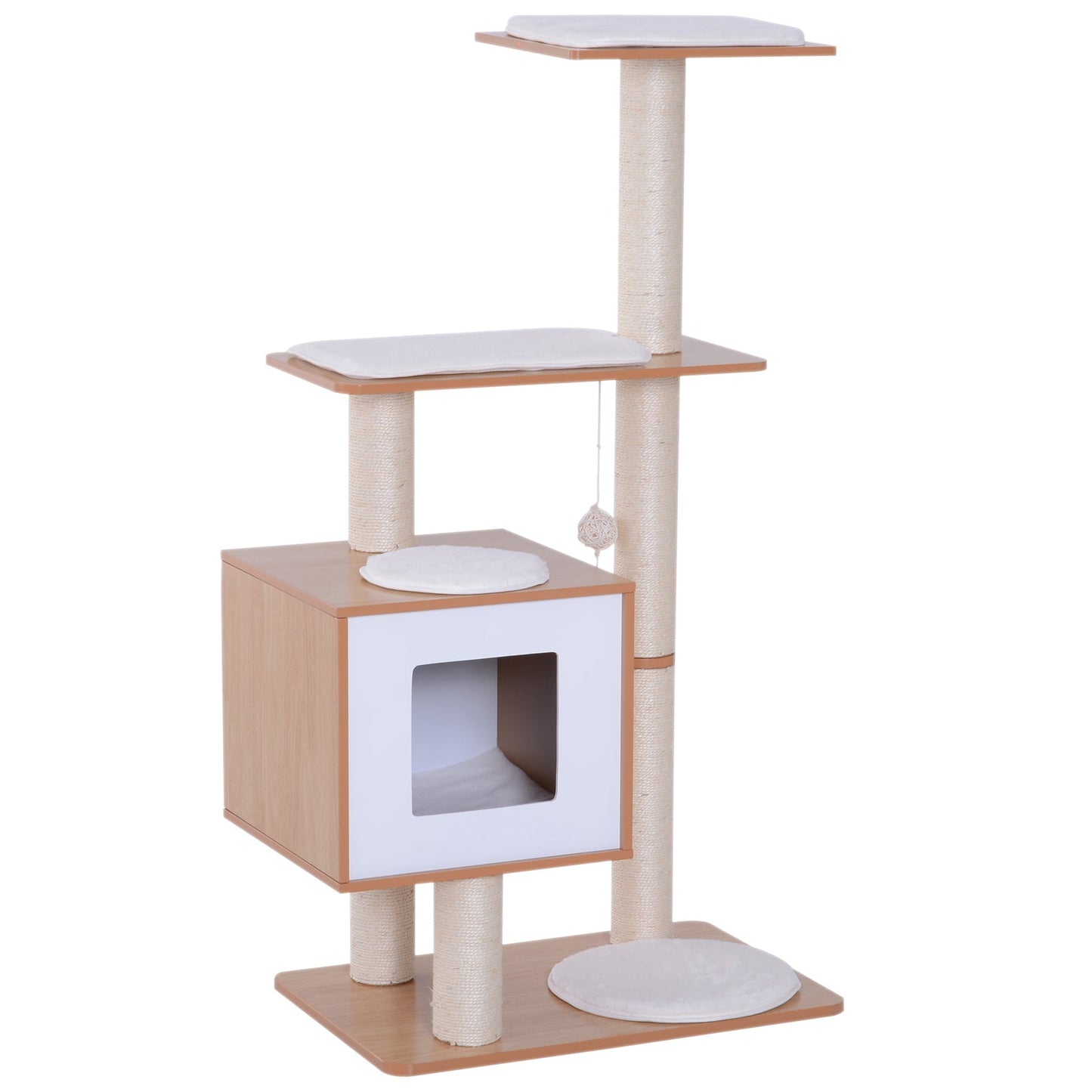 47" Wood Cat Tree, Kitty Scratching Post, Kitten House, Condo Activity Center w/ Cushions, Pet Furniture at Gallery Canada