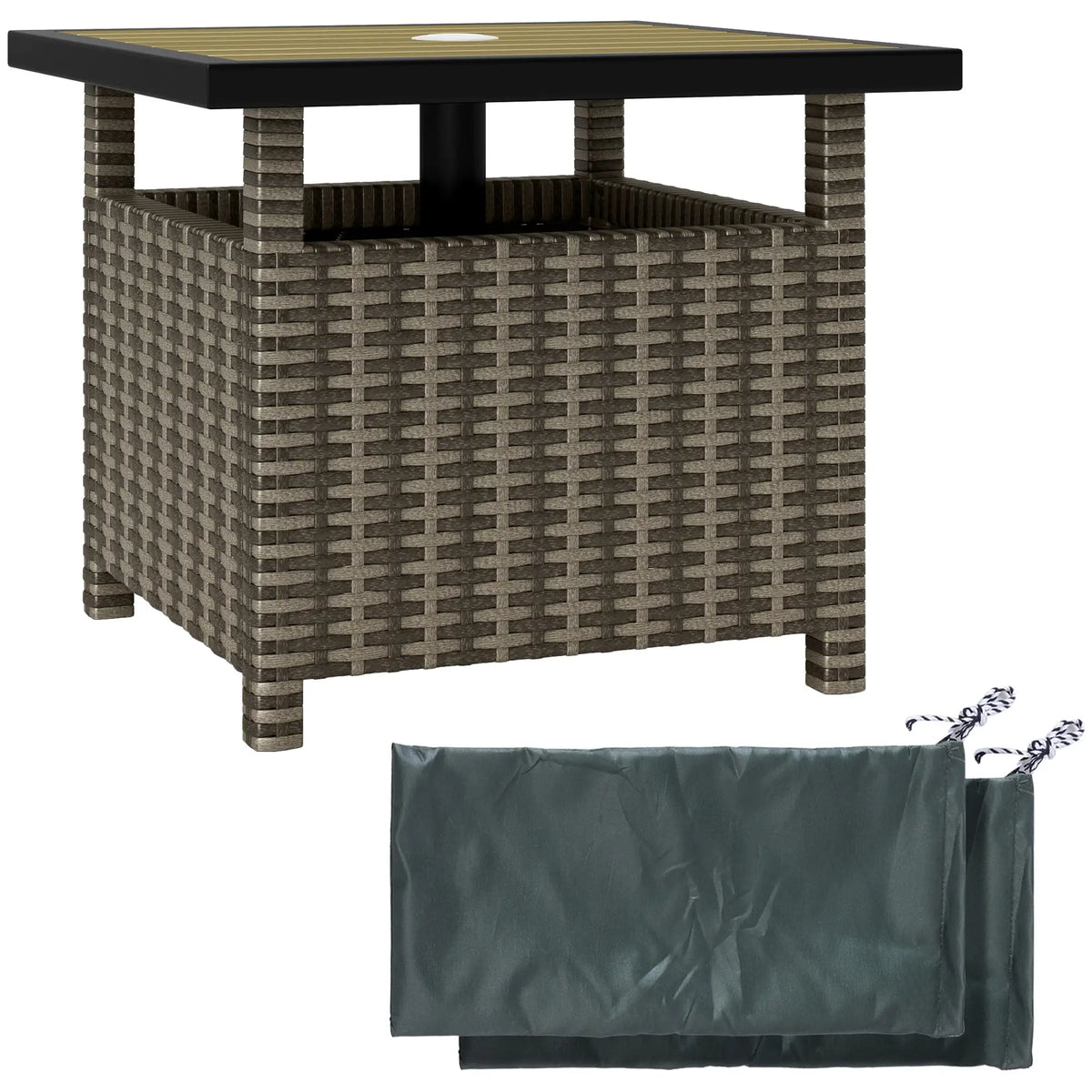 22 Square Steel Rattan Table, Umbrella Hole, Outdoor Patio, Mixed-Grey Patio Dinning Tables at Gallery Canada