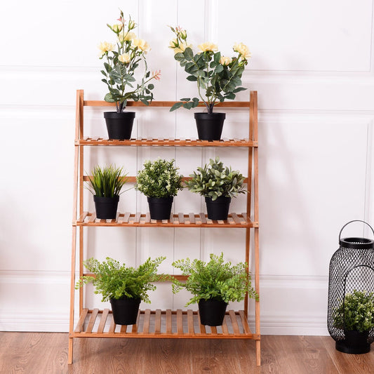 3 Tier Outdoor Bamboo Flower Pot Shelf, Natural Plant Stands Natural at Gallery Canada