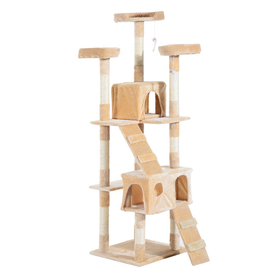 67-inch Multi-Level Cat Scratching Tree Kitty Activity Center Post Tower Condo Pet Furniture w/ Toy Beige - Gallery Canada