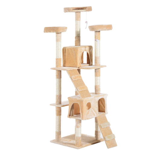 67-inch Multi-Level Cat Scratching Tree Kitty Activity Center Post Tower Condo Pet Furniture w/ Toy Beige